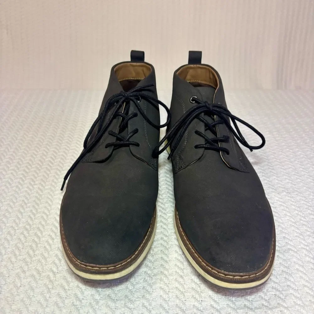 Chukka Boots Mens 12 Dark Gray Textured Lace Up Desert Shoes Office Casual